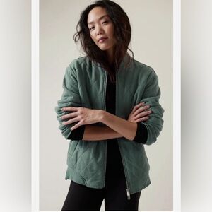 Athleta Retroplush Bomber Quilted Jacket Deep Ocean Teal Size XS